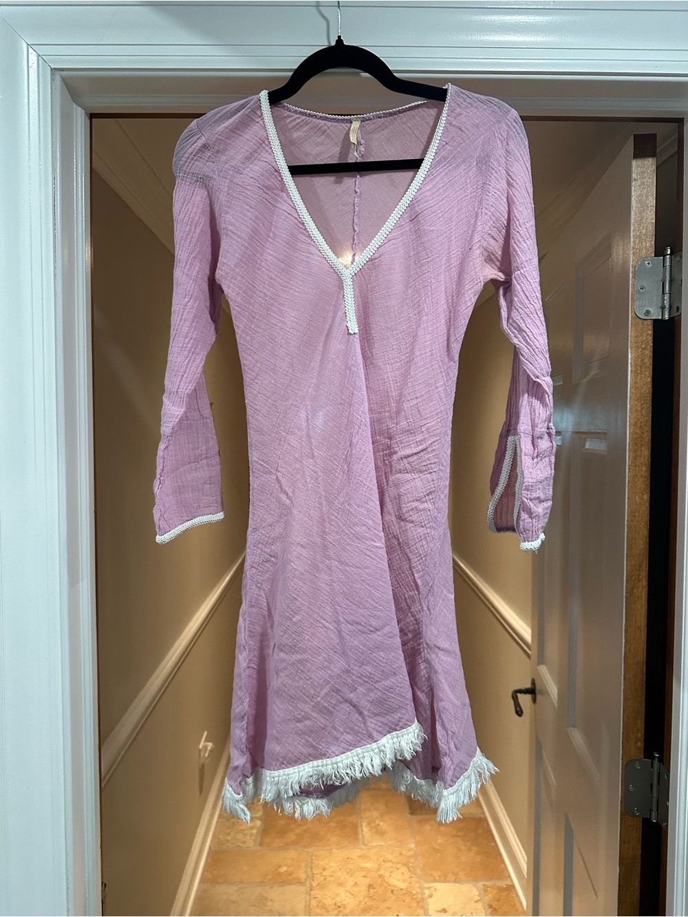 Elan Lilac Fringe-Trim Cotton Tunic Dress for Kids